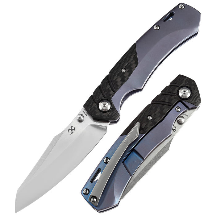 product image for KANSEPT Weim CPM S35VN Blade Blue Anodized Titanium Carbon Fiber Handle Thumb Studs Knife Jonathan Styles Design K-1051A-2