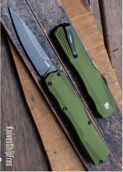 Kershaw Livewire OTF Auto Olive Green Aluminum CPM Magna Cut Black Wash 9000 OLBW product image