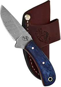 product image for Knives Ranch Model 2006-BLU Damascus Steel Cowboy Style Dandy Knife with Blue Cattle Bone Handle and Sheath