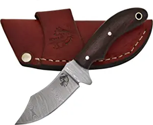 product image for Knives Ranch Damascus Steel Little Finger Skinner Knife Model 2085-IRW with Indian Rosewood Handle and Horizontal Crossdraw Sheath