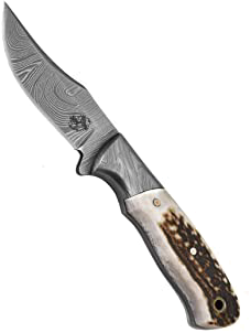 product image for Knives Ranch Red Stag Antler Handle Damascus Steel 7" Trail Point Knife with Leather Sheath Model 2103-SG