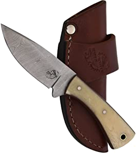 product image for Knives Ranch Damascus Steel 4402-B Cowboy Cross Draw Knife with Cattle Bone Handle and Horizontal Sheath