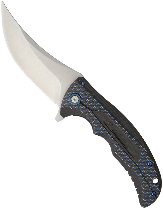 product image for Komoran Black G10 3.5" Framelock Knife with Blue and Black Carbon Fiber Inlay