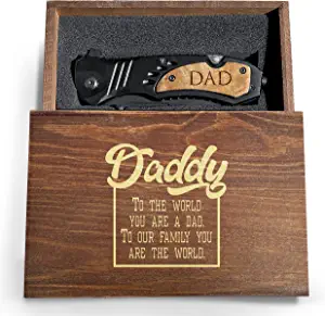 product image for Krezy-Case Black Folding Pocket Knife with Engraved Wooden Box - Model Unknown