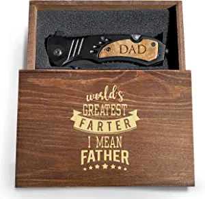 product image for Krezy-Case Black Folding Pocket Knife with Laser Engraved Wooden Handle and Gift Box - Model Number Unknown