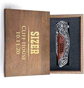 product image for Krezy-Case Personalized Laser Engraved Folding Pocket Knife with Wooden Box - SIZER Model