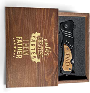 product image for Krezy-Case Black Folding Pocket Knife with Laser Engraved Wooden Handle - Model No. Not Provided