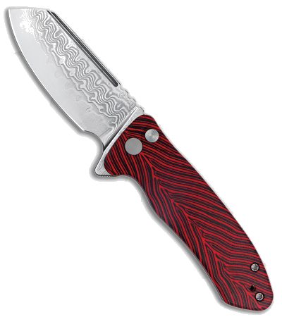 product image for Kubey Creon Button Lock Knife Black Red G Mascus 2 87 Damascus KU 336 B