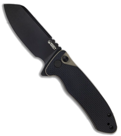 product image for Kubey Creon Button Lock Knife Black Tan G 10 2 87 Black Stonewash KU 336 F