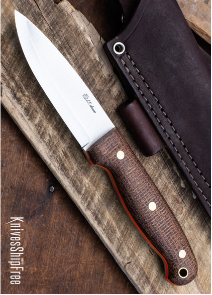 product image for L T Wright Handcrafted GNS 3V Scandi Grind Burlap Micarta with Matte Orange Liners