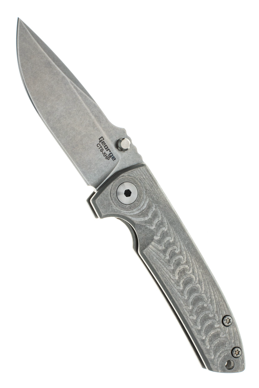 product image for Les George VECP Folding Knife Black Handle Stonewashed Blade