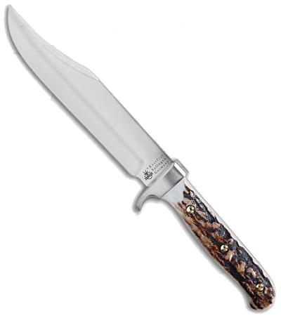 product image for Linder Rehwappen Hakenerl Stag Bowie 1.4110 Stainless Steel Blade Knife with Brown Leather Sheath