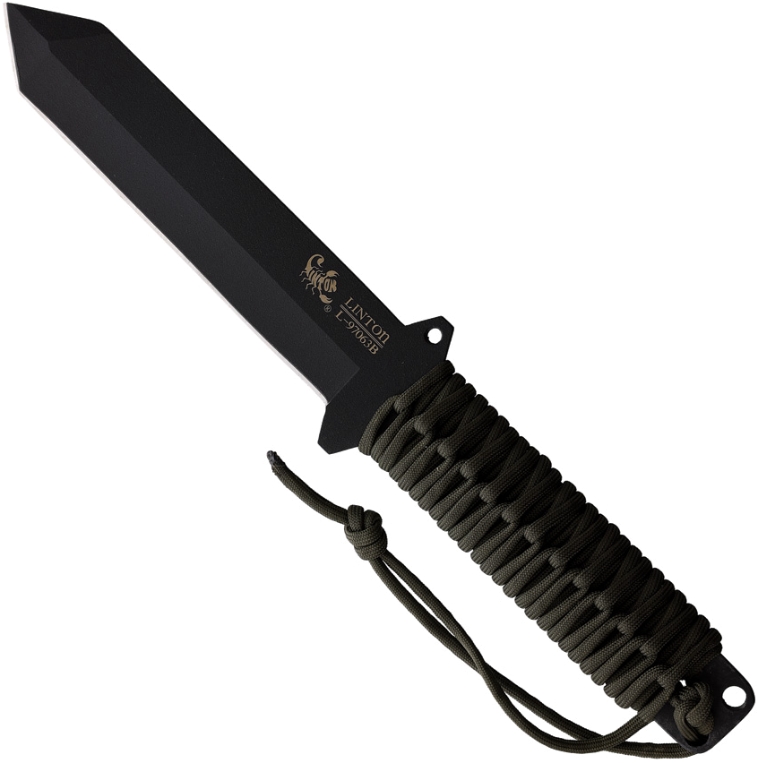 product image for Linton Cutlery Black Coated Tanto Blade Model 6.5 with OD Green Cord Wrapped Handle