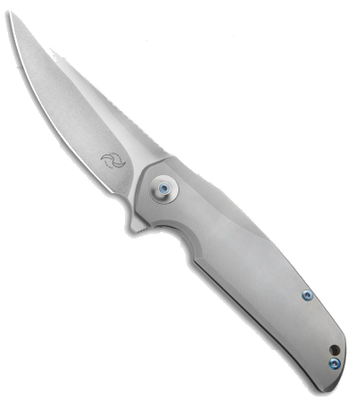 product image for Liong Mah Designs Tempest Flipper Knife Titanium with Blue Hardware CPM-S35VN Stonewash Blade
