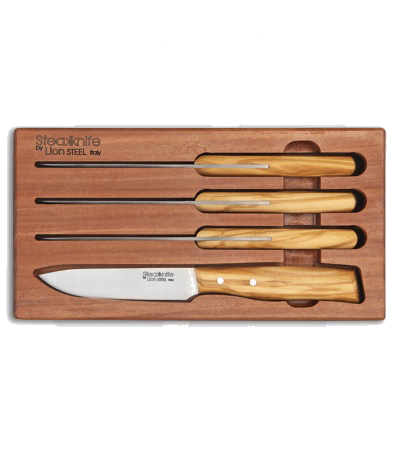 product image for LionSteel Olive Wood 4-Piece Steak Knife Set 1.4116 Stainless Steel 9001SUL