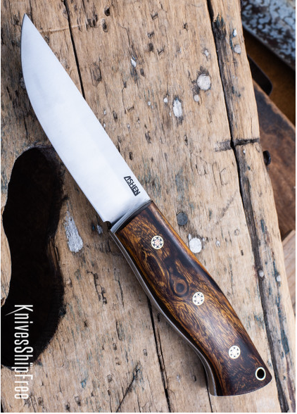 product image for Lishen Knives Woodsman Desert Ironwood Mosaic Pins White Liners LK 08 DJ 039