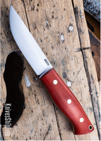 product image for Lishen Knives Woodsman Red Canvas Micarta Brass Pins LK 08 DJ 046