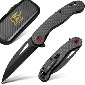 product image for Lothar Petrel EDC Pocket Knife with Carbon Fiber Handle and Black PVD D2 Blade