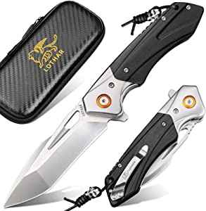 product image for LOTHAR Lich King Silver D2 Steel Folding Pocket Knife with Black G10 Handle