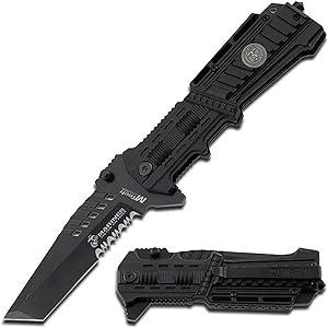 product image for M-Tech USA Liberty Series Black Spring Assist Folding Knife 440 Half Serrated Blade 5 Inch Closed