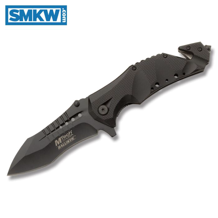 product image for M-Tech USA Ballistic Black Modified Spearpoint Rescue Linerlock Folding Knife