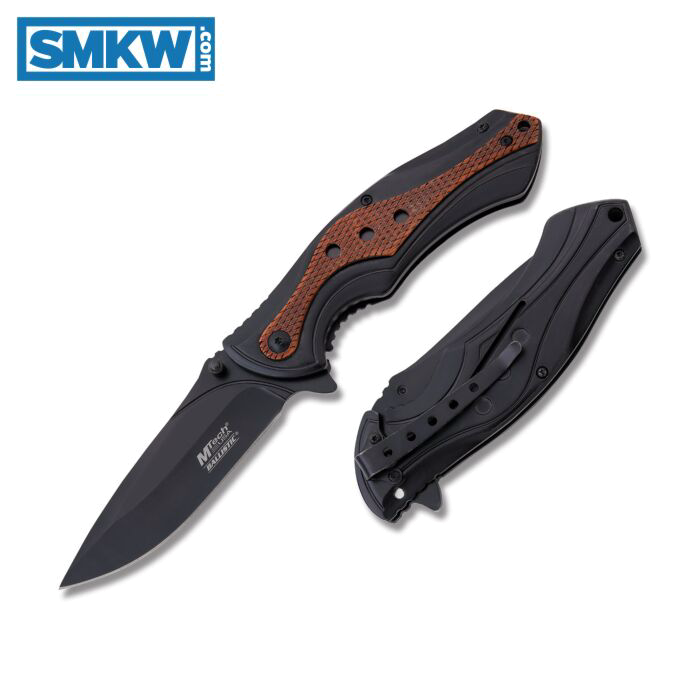 product image for MTech-USA Black Stainless Steel & Wood Spring Assisted Framelock Knife
