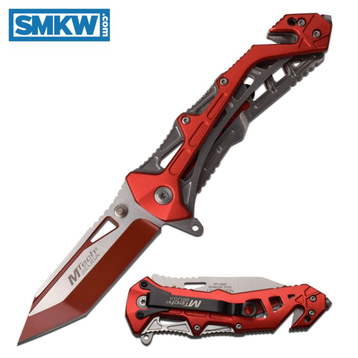 product image for MTech USA MT-A845RB Spring Assisted Folding Rescue Knife Red and Black