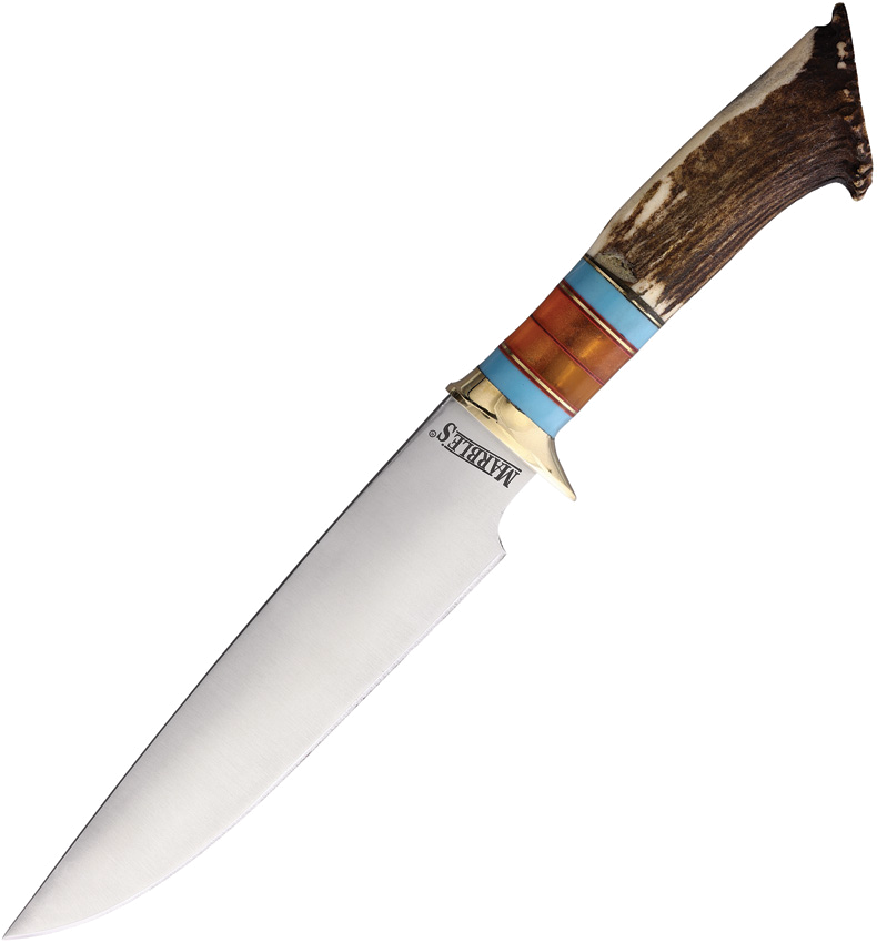 product image for Marbles Crown Stag Bowie Knife 7.5" Blade with Leather Sheath