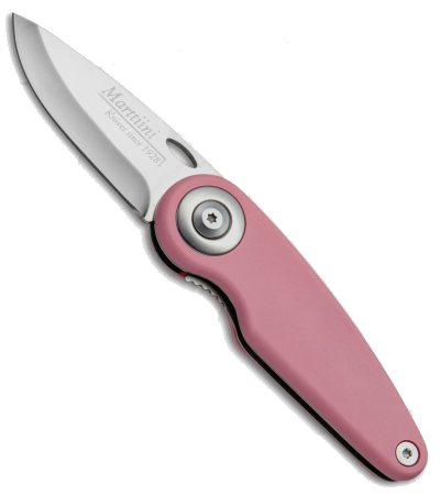 product image for Marttiini Pelican Folding Knife Pink Rubber Handle Mirror Finish Blade 925160