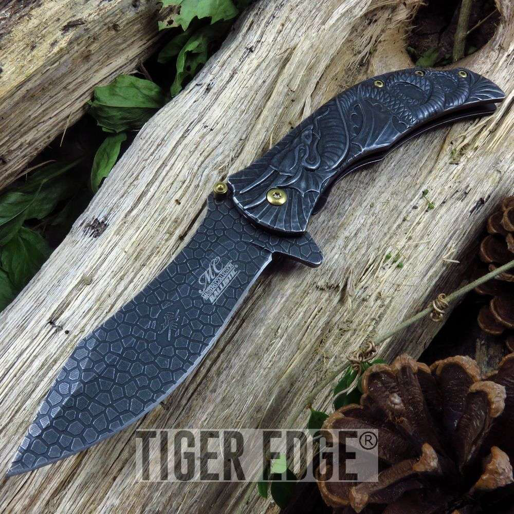 product image for Master Cutlery Dragon Scale Stonewash Ash Spring-Assisted Folding Knife 440A