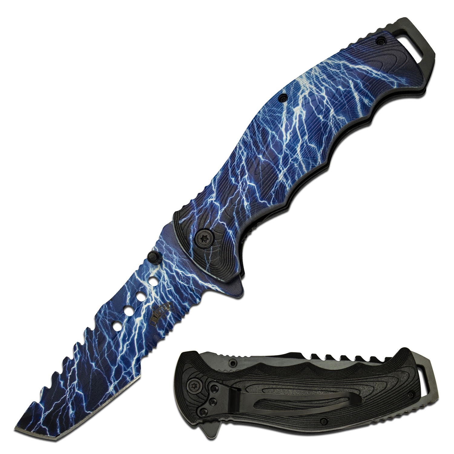 product image for Master Cutlery Blue Lightning Spring-Assisted Folding Knife 3.75" Blade