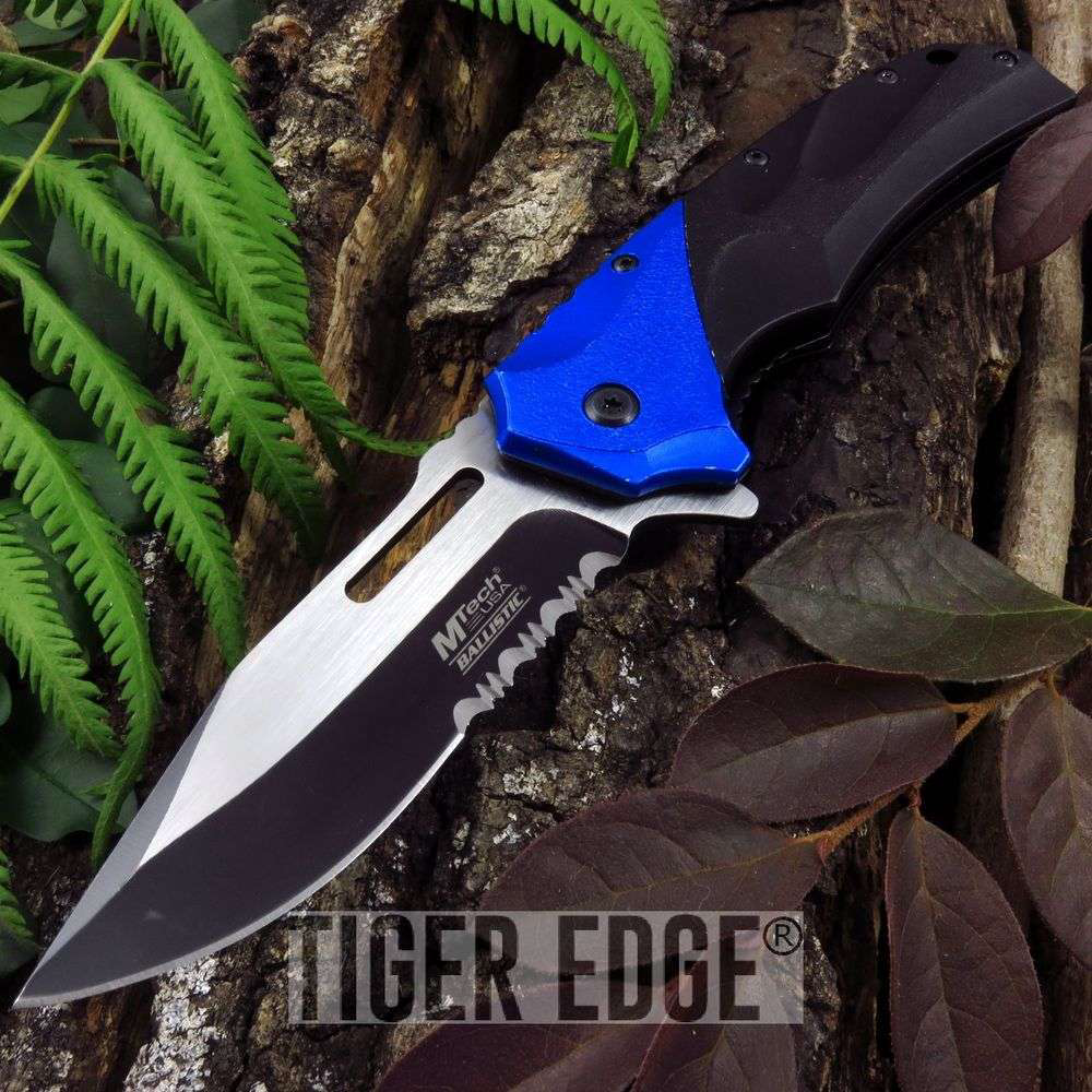 Master Black Blue Spring Assist Folding Pocket Knife Serrated Military Tactical product image