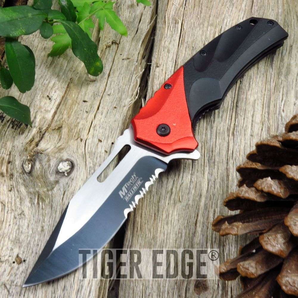 Master Black Red Spring Assist Folding Pocket Knife Serrated Military Tactical product image