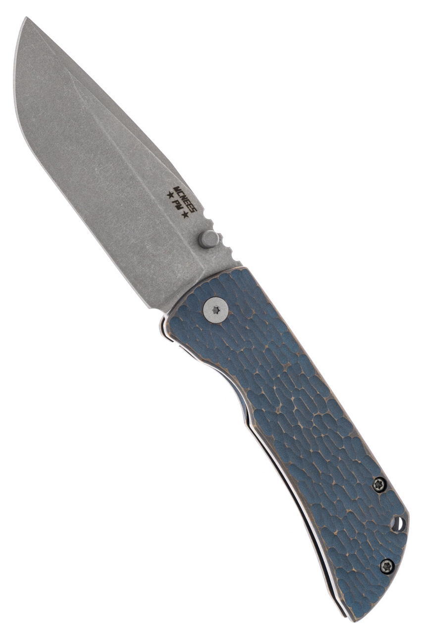 product image for McNees Custom Knives MAC 2 Jigged Blue Bronze Atomic Anodized Titanium Stonewashed Magna Cut Blade