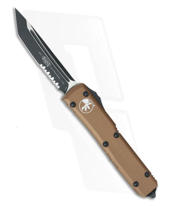 Microtech Ultratech Tan Contoured Serrated Two Tone M390 Tanto OTF Automatic Knife 123-2CCTA