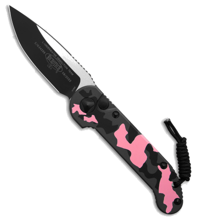 Microtech LUDT Automatic Knife Pink Camo Aluminum Handle Black Blade