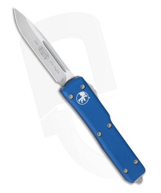 Microtech UTX-70 Blue 148-4BL Satin Drop Point CTS-204P OTF Automatic Knife