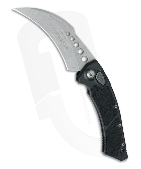 Microtech Black Hawk Automatic Karambit Stonewashed Elmax Plain Edge Black Aluminum 166-10 product image