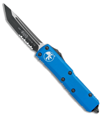 Microtech UTX-85 Blue Tanto Partially Serrated OTF Automatic Knife 233-2BL