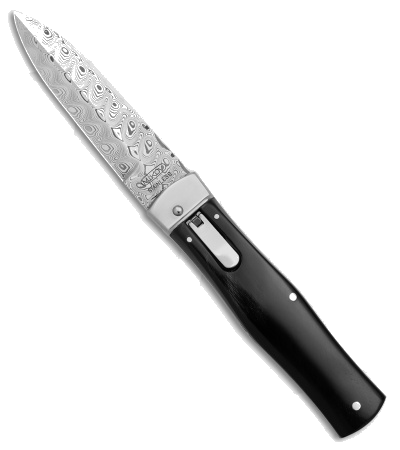 product image for Mikov Predator 241 Dark Buffalo Horn Lever Lock Automatic Knife Damascus Blade
