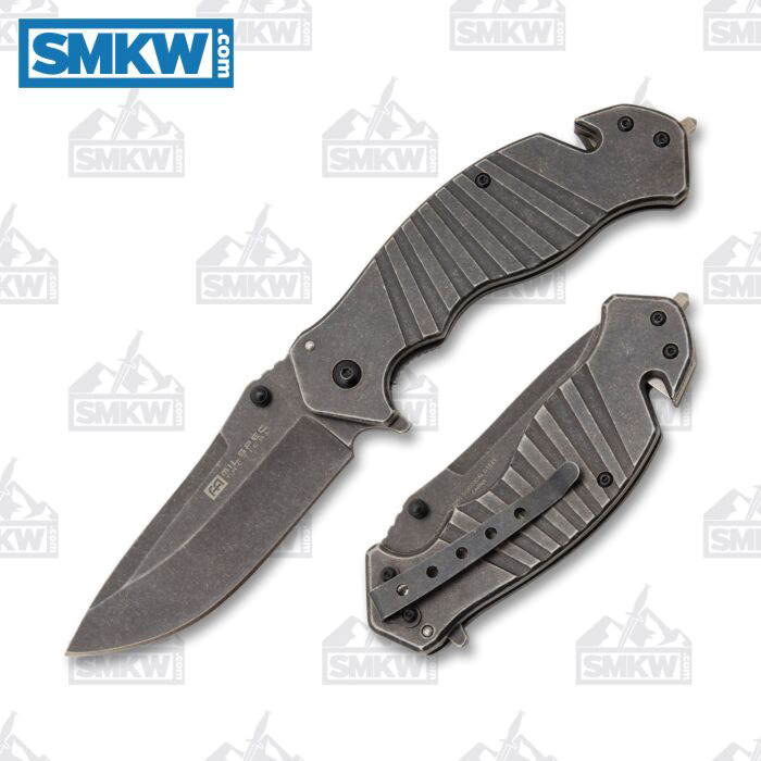 product image for Milspec Tactical Stonewash Rescue Folding Knife 1065 Surgical Steel