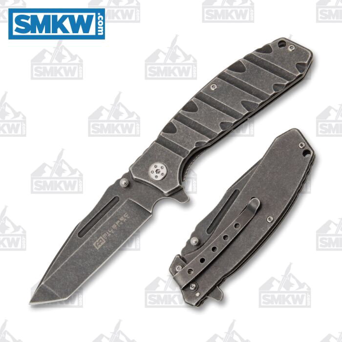 product image for Milspec Tactical Stonewash Tanto Folding Knife Gray