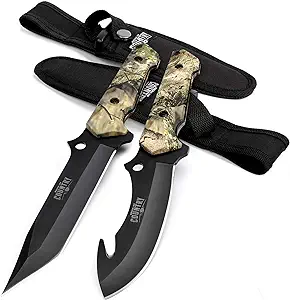 product image for Mossy Oak 2 Piece Full Tang Fixed Blade Hunting Knife Set with Straight Edge and Gut Hook Blades - Sheath Included