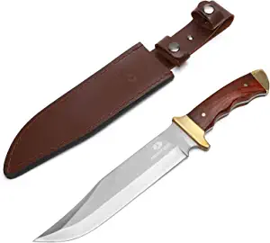 product image for Mossy Oak 14-inch Bowie Knife Rosewood Handle Full Tang Fixed Blade with Leather Sheath