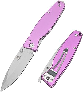 product image for Mossy Oak Purple Folding Pocket Knife 3 Inch 3CR13 Steel Blade Multi-Functional Tool with Bottle Opener and Glass Breaker Liner Lock Handle with Clip