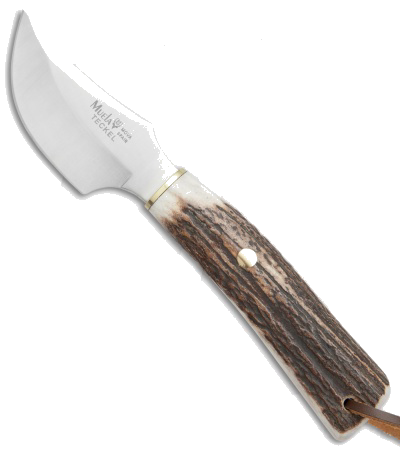 product image for Muela Teckel Fixed Blade Knife with Stag Horn Handle and Brown Leather Sheath - Model 3 Satin