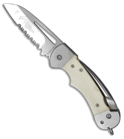 product image for Myerchin Gen 2 Captain Pro Natural Bone Liner Lock Knife 3.25" Satin Serrated Model Serr
