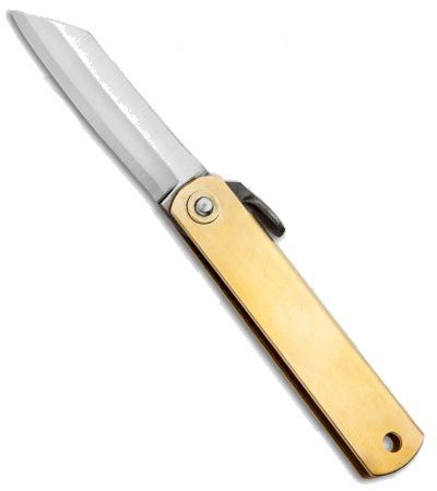 product image for Nagao Higonokami Brass Handle Blue Paper Steel Folding Knife with Red Sheath