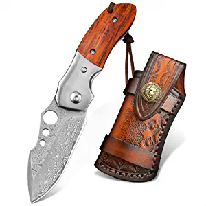 product image for Ned Foss Damascus Steel Pocket Knife with Wooden Handle