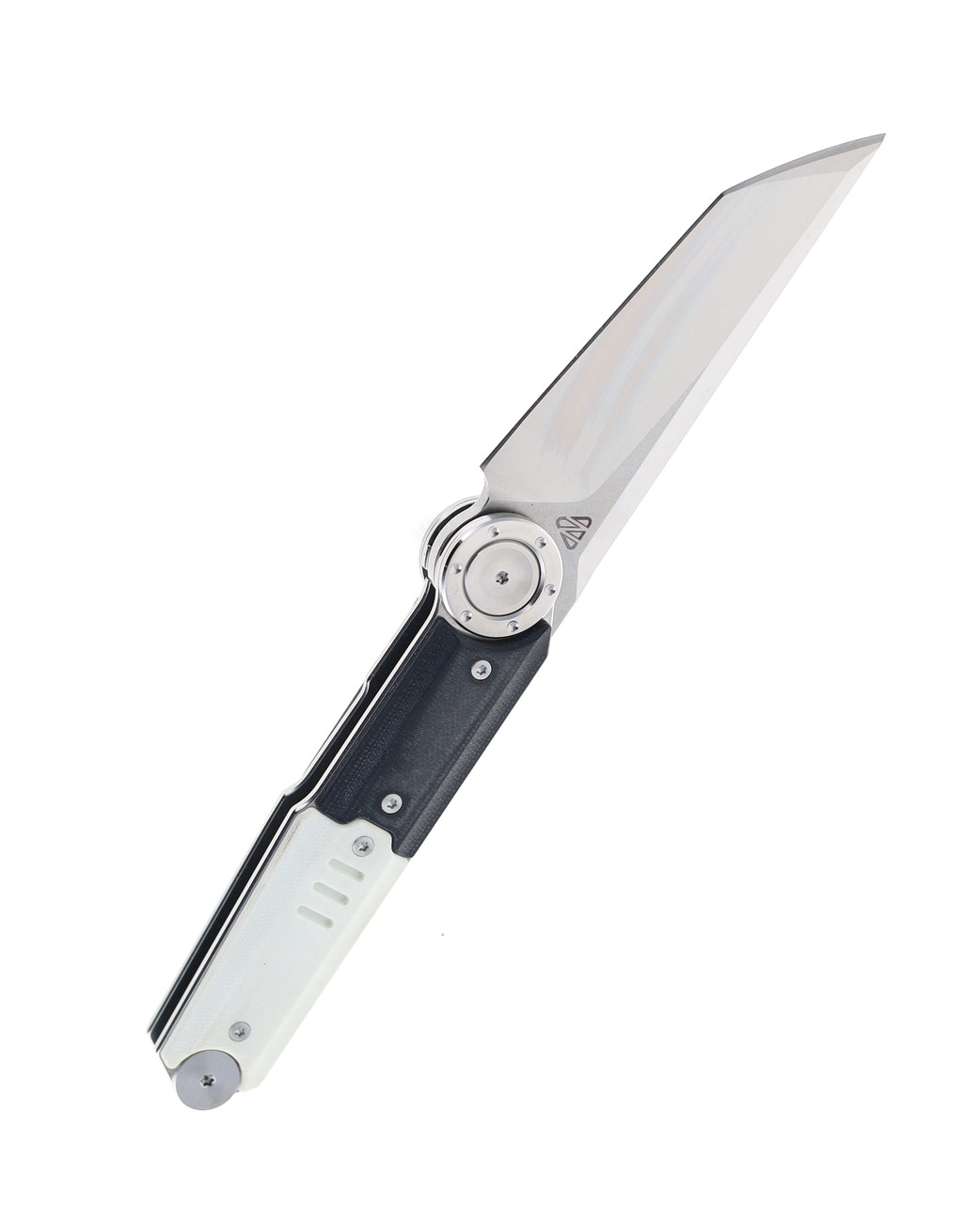 product image for NOC Knives DG 23 01 Folding Knife Black White G10 Handle 440C Plain Edge Satin Finish